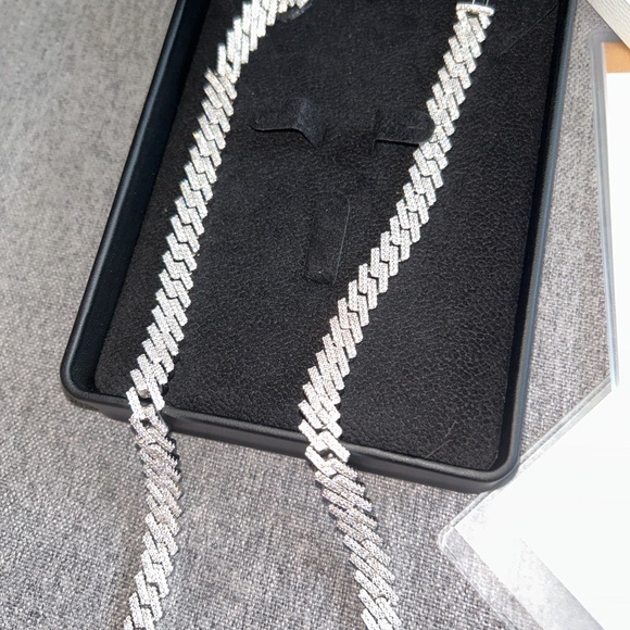 925 Silver two rows iced out hip hop VVS Moissanite Diamond Cuban link chain - Picture 4 of 6